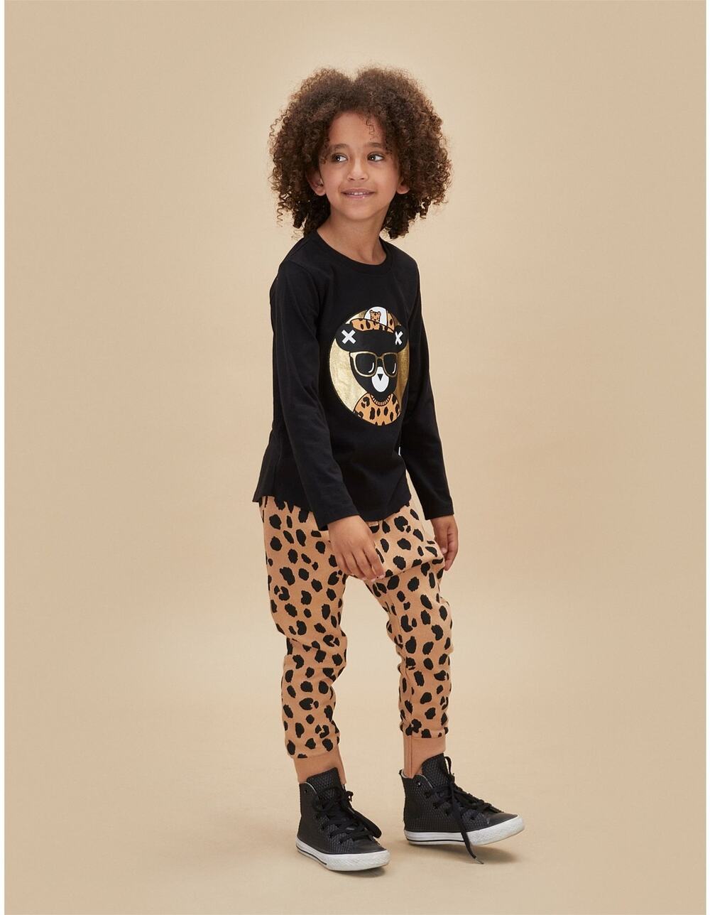 Huxbaby Boys Girls Black Cool Bear Organic Cotton Long Sleeve T-Shirt Top Size 3